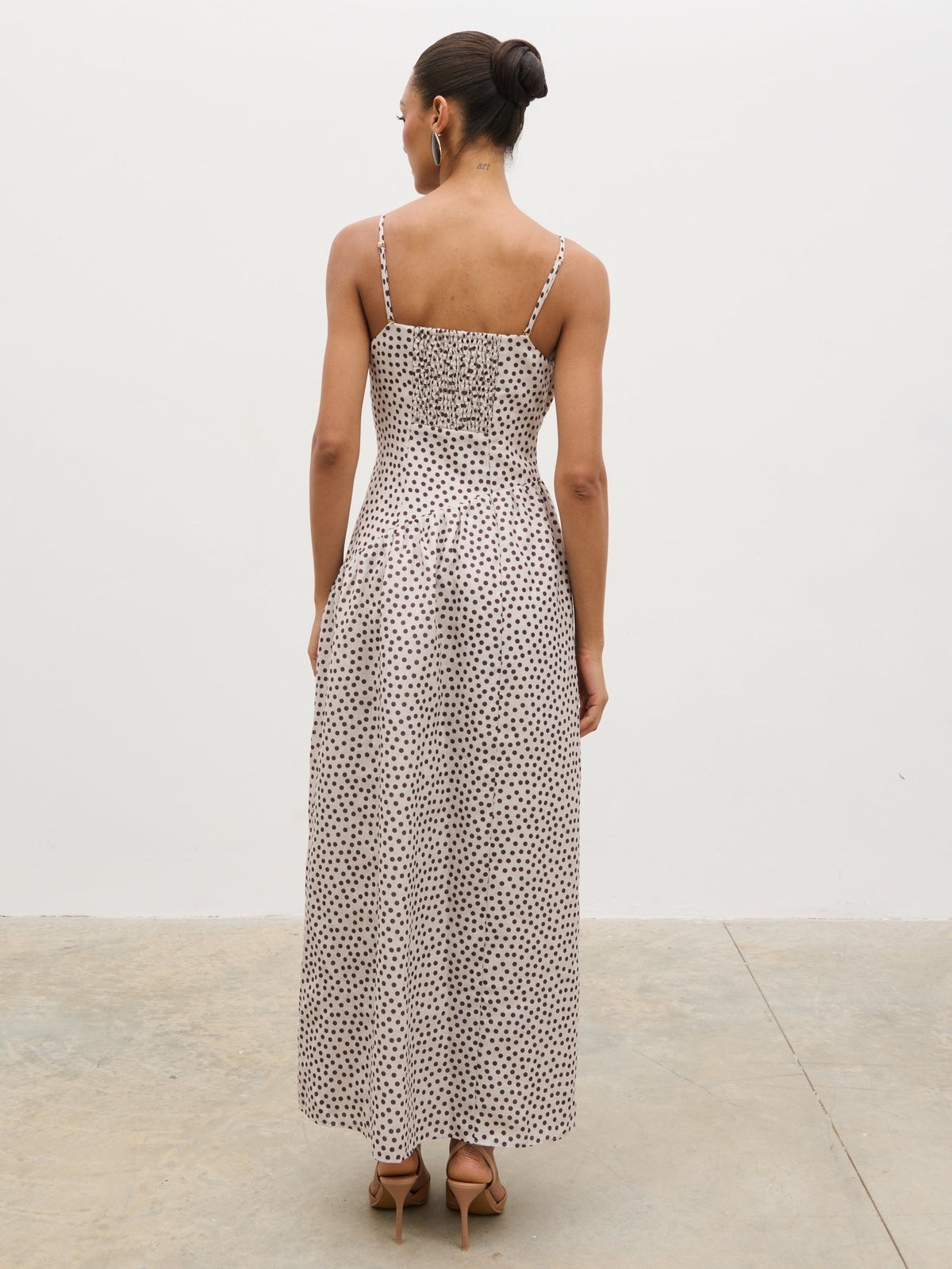 Zaria Corset Detail Maxi Dress - Cream and Brown Polkadot