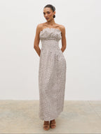 Zaria Corset Detail Maxi Dress - Cream and Brown Polkadot