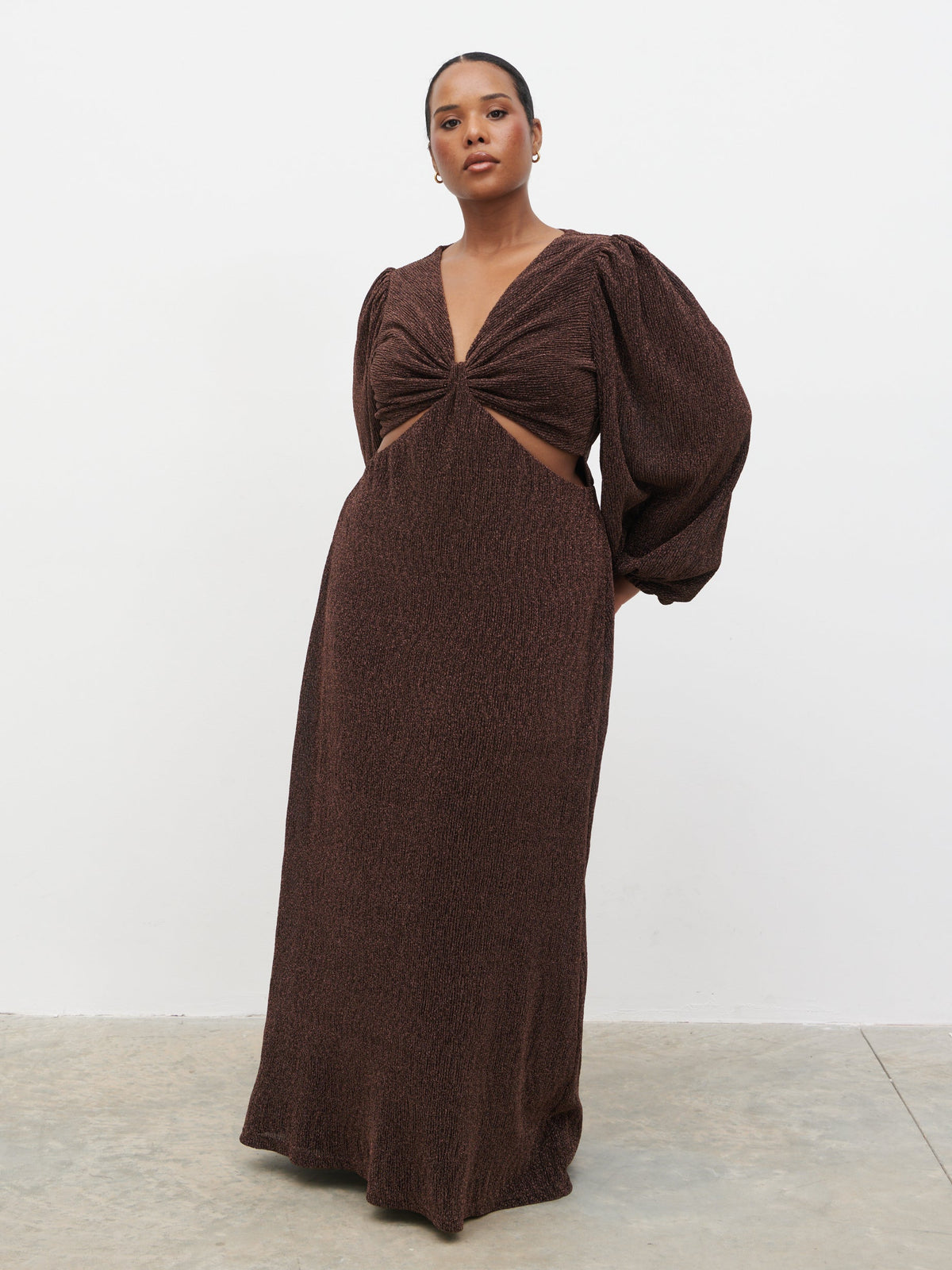 Zaya Lurex Metallic Maxi Dress Curve - Brown