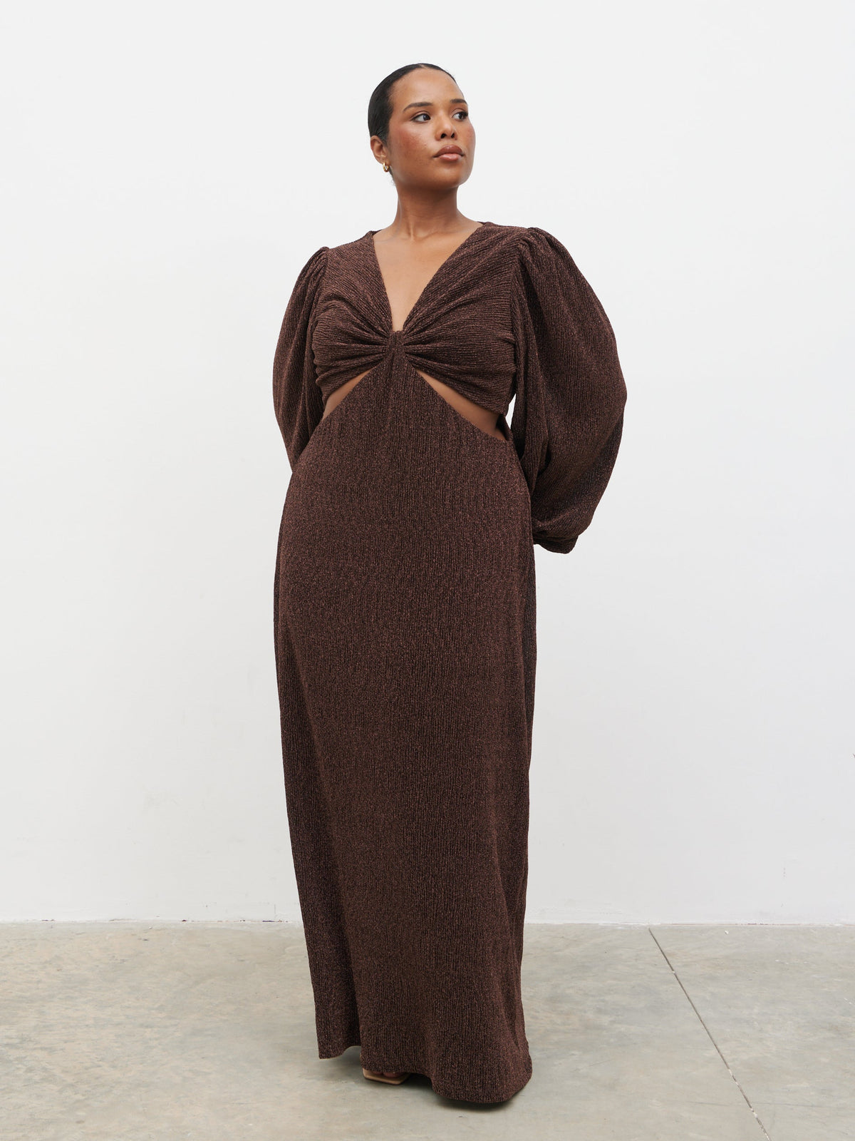 Zaya Lurex Metallic Maxi Dress Curve - Brown
