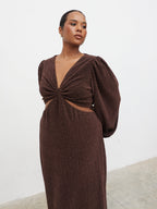 Zaya Lurex Metallic Maxi Dress Curve - Brown