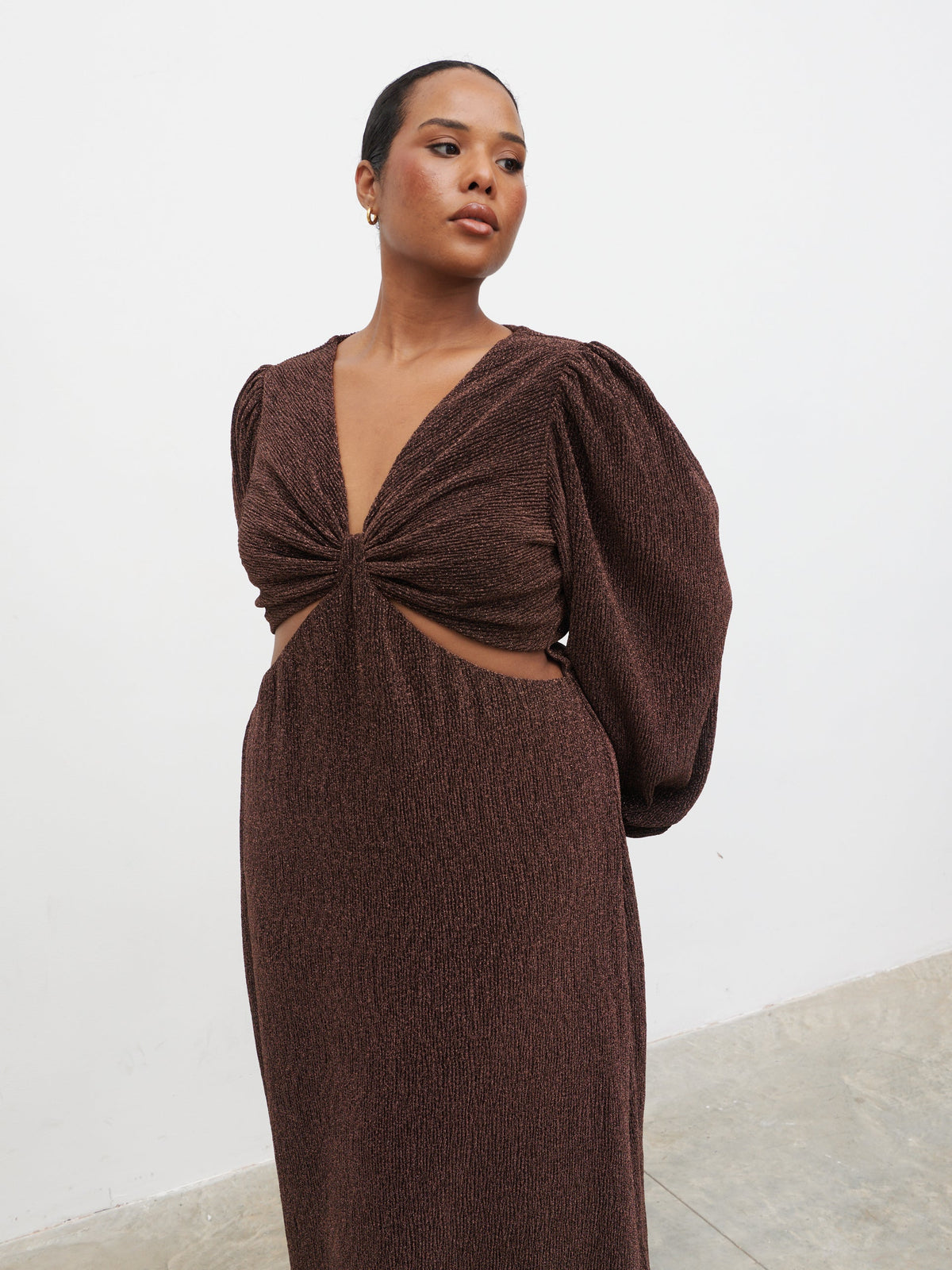 Zaya Lurex Metallic Maxi Dress Curve - Brown