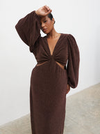 Zaya Lurex Metallic Maxi Dress Curve - Brown
