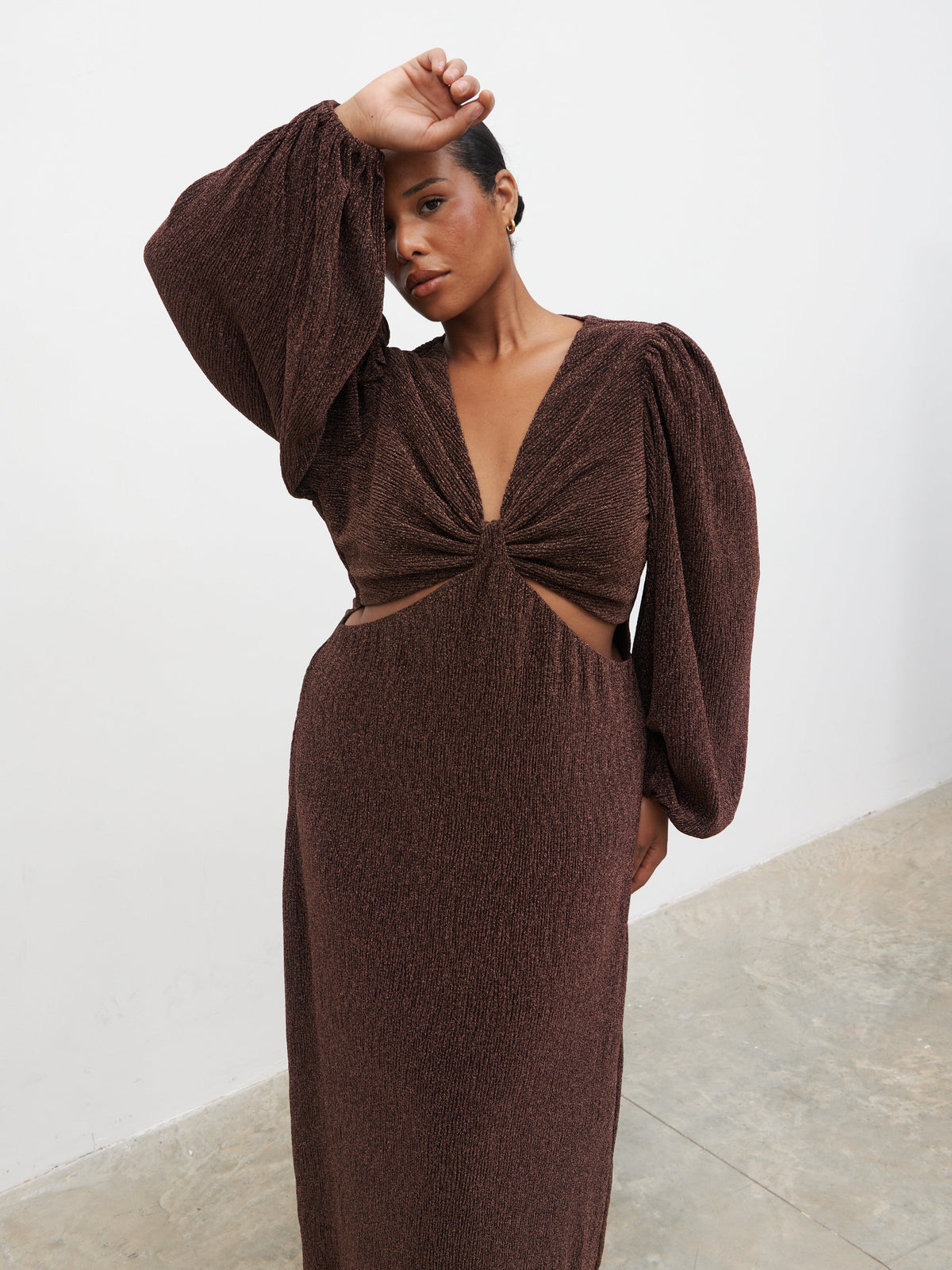 Zaya Lurex Metallic Maxi Dress Curve - Brown