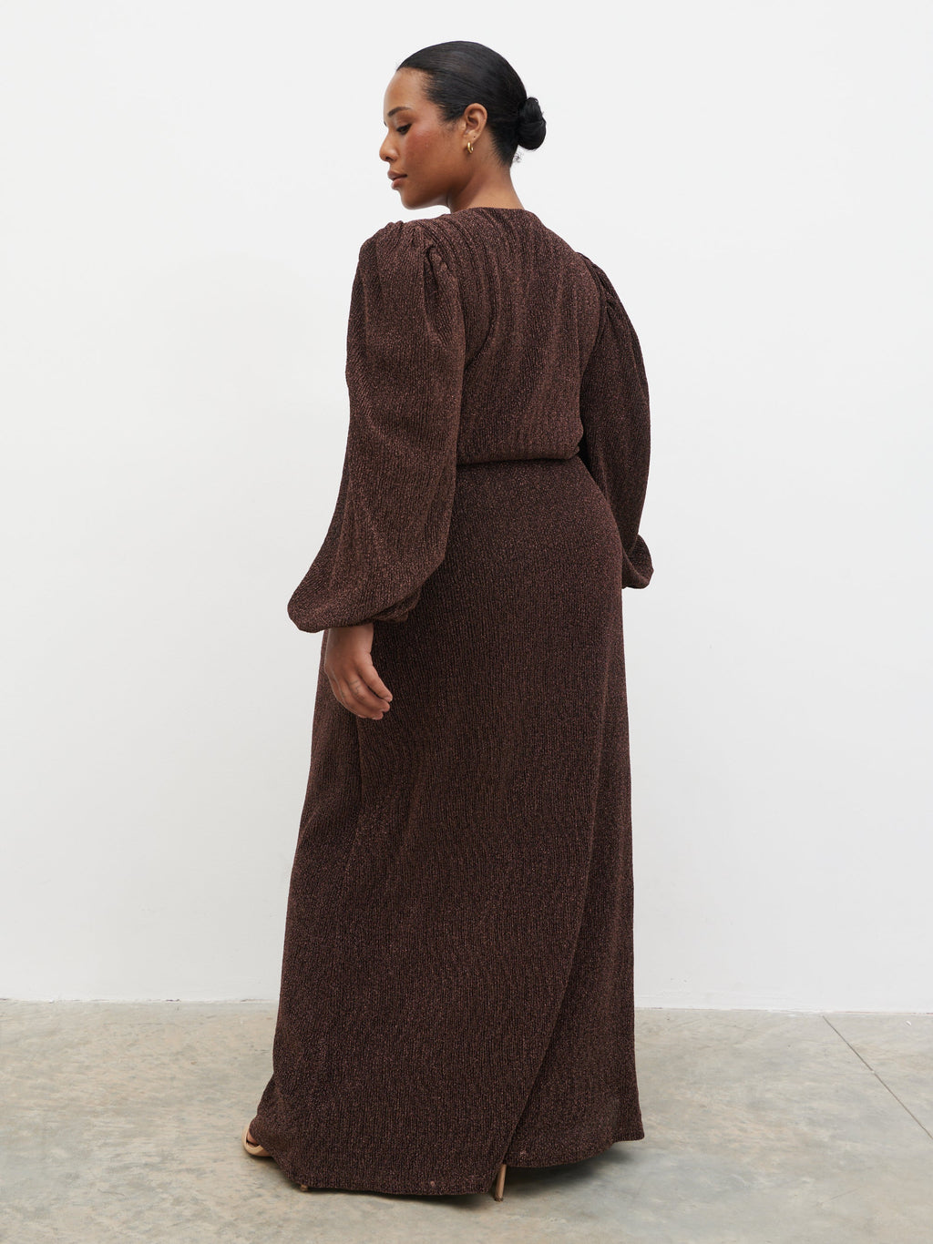 Zaya Lurex Metallic Maxi Dress Curve - Brown