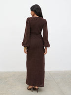 Zaya Lurex Metallic Maxi Dress - Brown