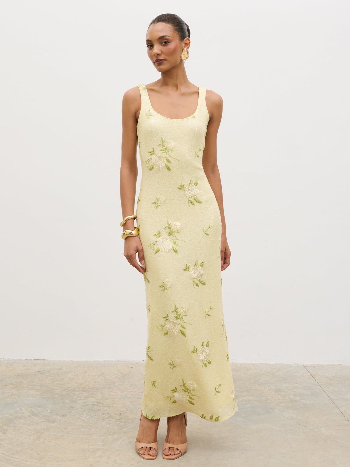 Zia Sequin Maxi Dress - Lemon Floral Sequin