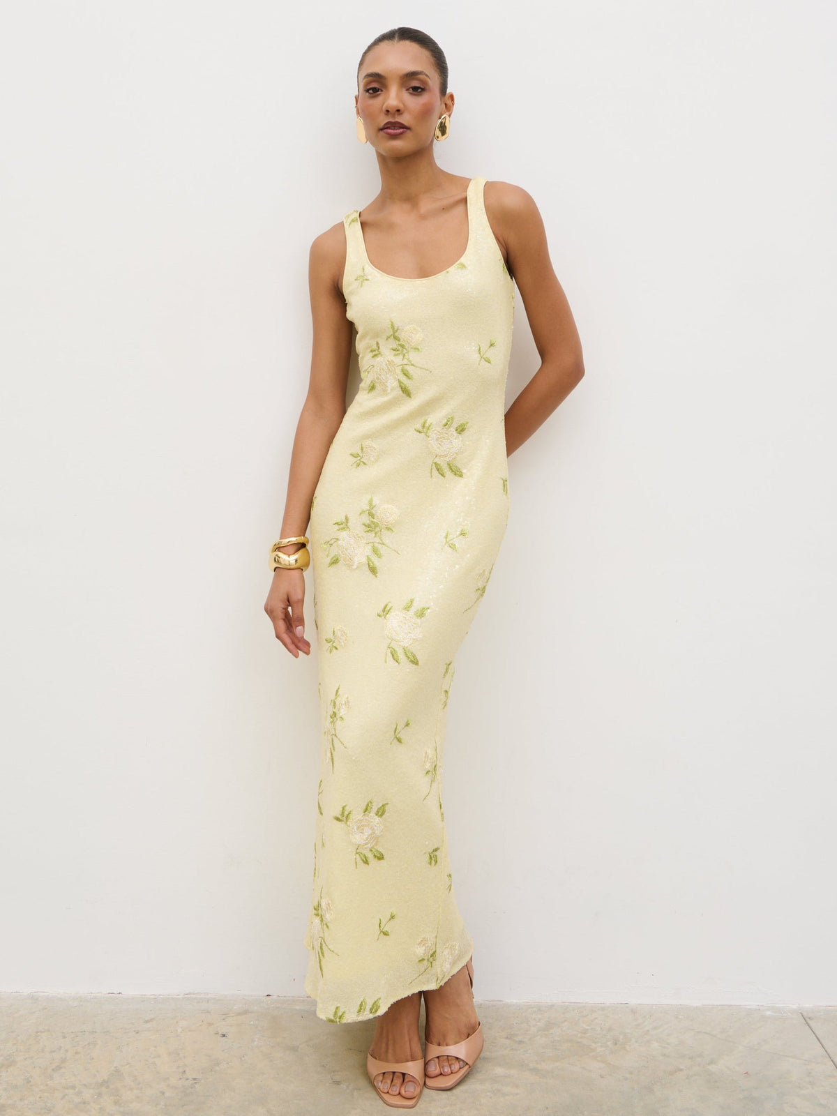 Zia Sequin Maxi Dress - Lemon Floral Sequin