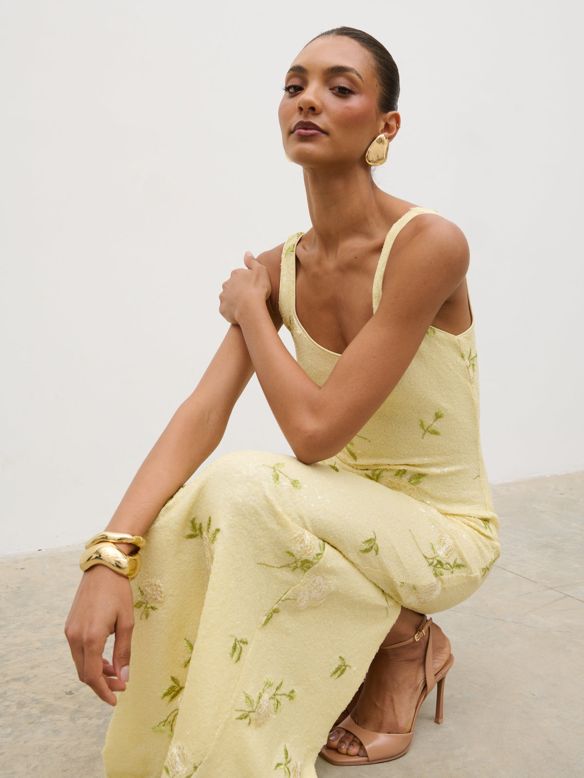 Zia Sequin Maxi Dress - Lemon Floral Sequin