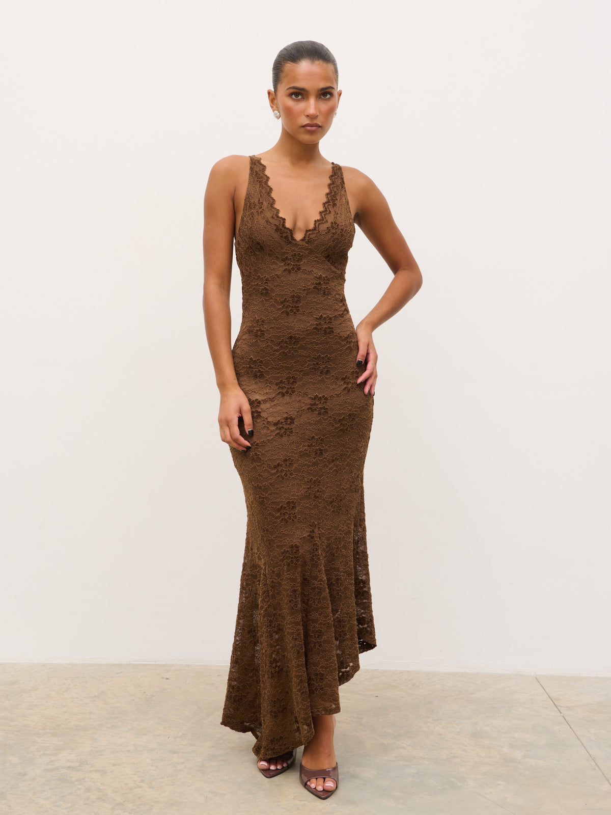 Zoey Lace Midaxi Dress - Brown