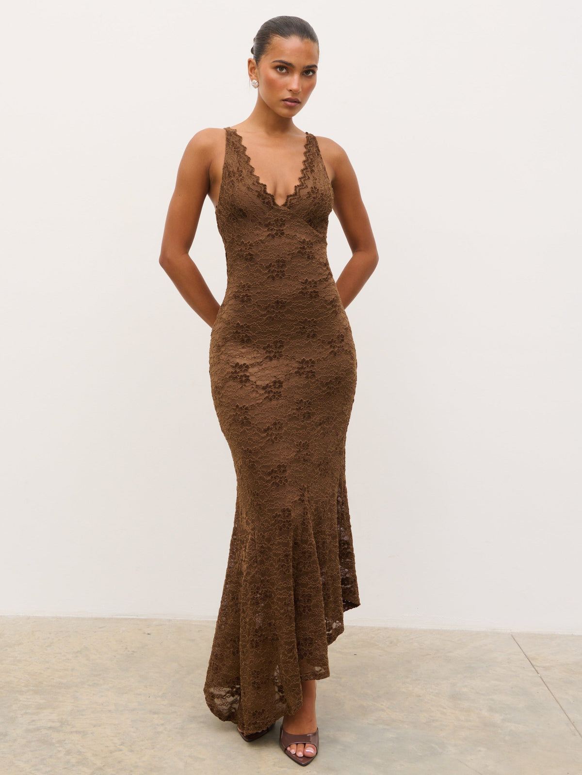 Zoey Lace Midaxi Dress - Brown