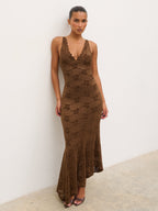 Zoey Lace Midaxi Dress - Brown