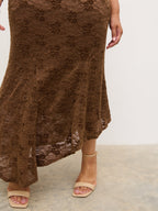 Zoey Lace Midaxi Dress Curve - Brown