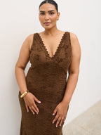 Zoey Lace Midaxi Dress Curve - Brown