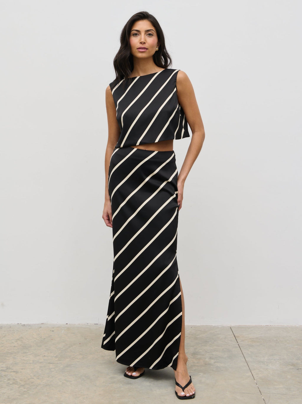 Zuri Maxi Skirt - Black and Cream Asymmetric Stripe