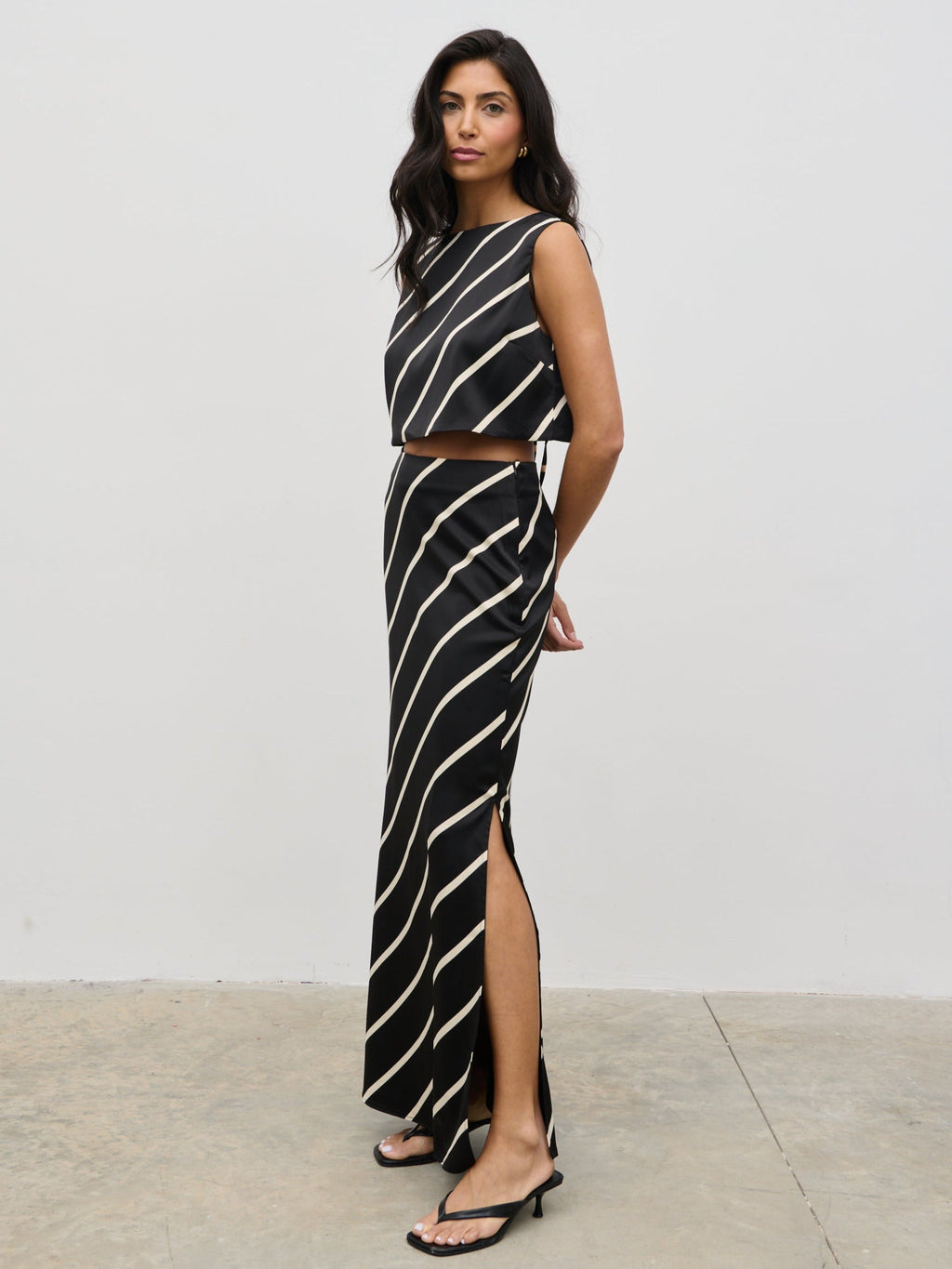 Zuri Maxi Skirt - Black and Cream Asymmetric Stripe
