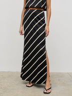 Zuri Maxi Skirt - Black and Cream Asymmetric Stripe