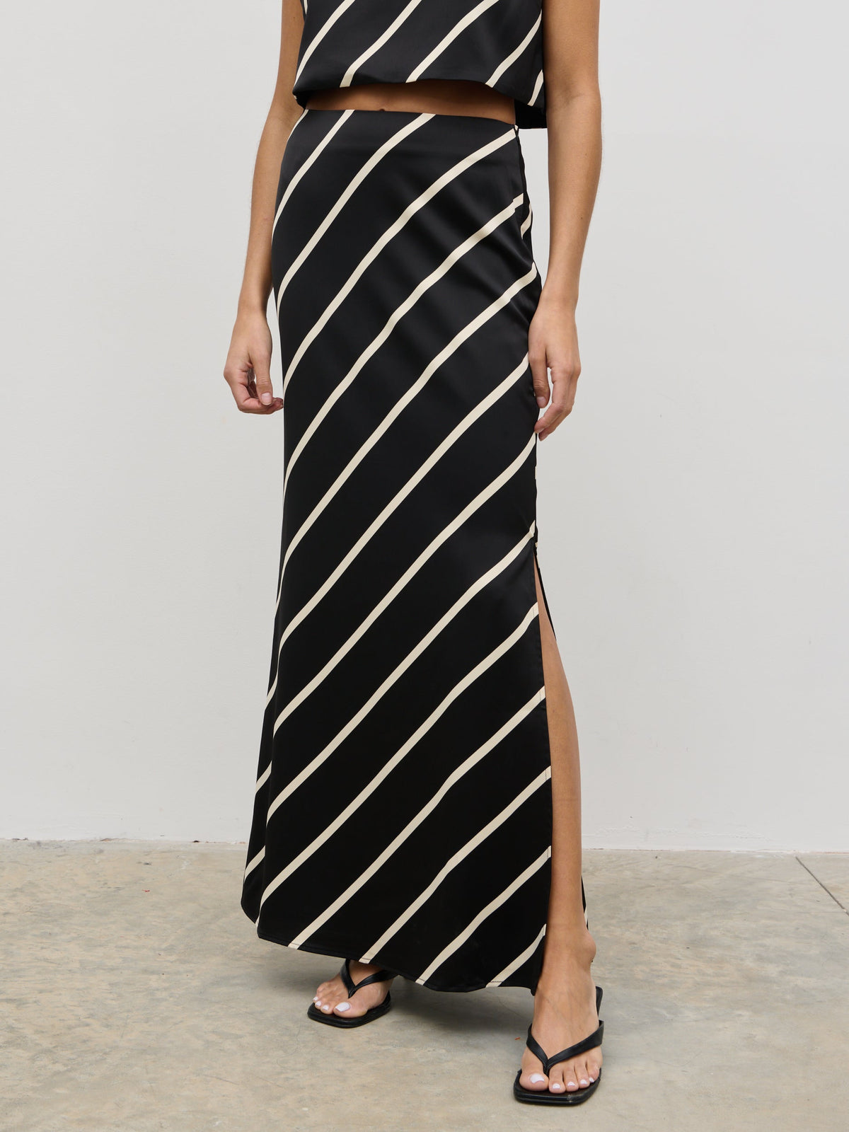 Zuri Maxi Skirt - Black and Cream Asymmetric Stripe