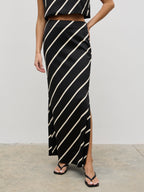 Zuri Maxi Skirt - Black and Cream Asymmetric Stripe