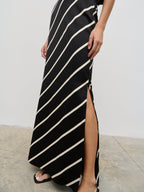 Zuri Maxi Skirt - Black and Cream Asymmetric Stripe