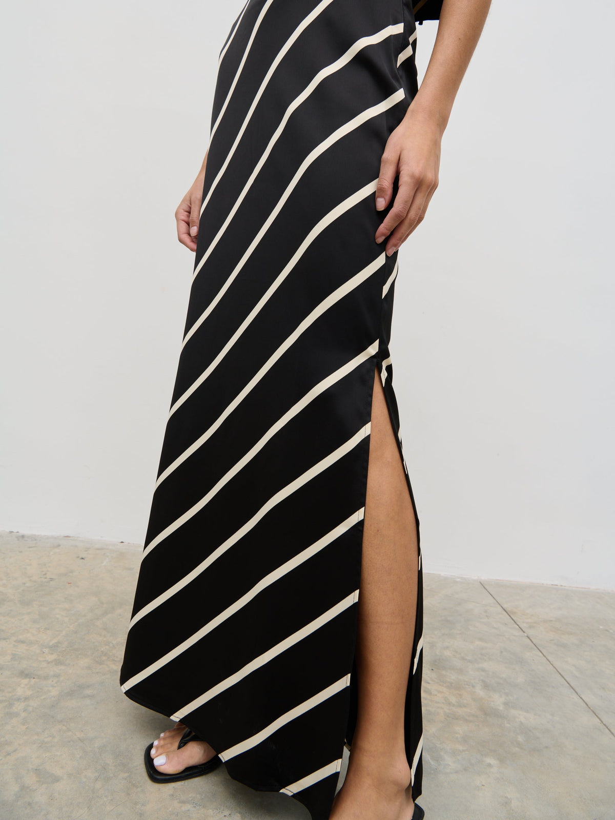 Zuri Maxi Skirt - Black and Cream Asymmetric Stripe