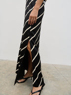 Zuri Maxi Skirt - Black and Cream Asymmetric Stripe
