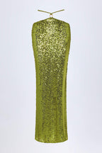 Embellished Hardware-Detail Strappy Maxi Skirt in Olive Green