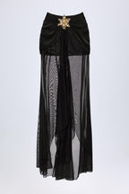 Ruched Hardware-Detail Fishtail Maxi Skirt in Black