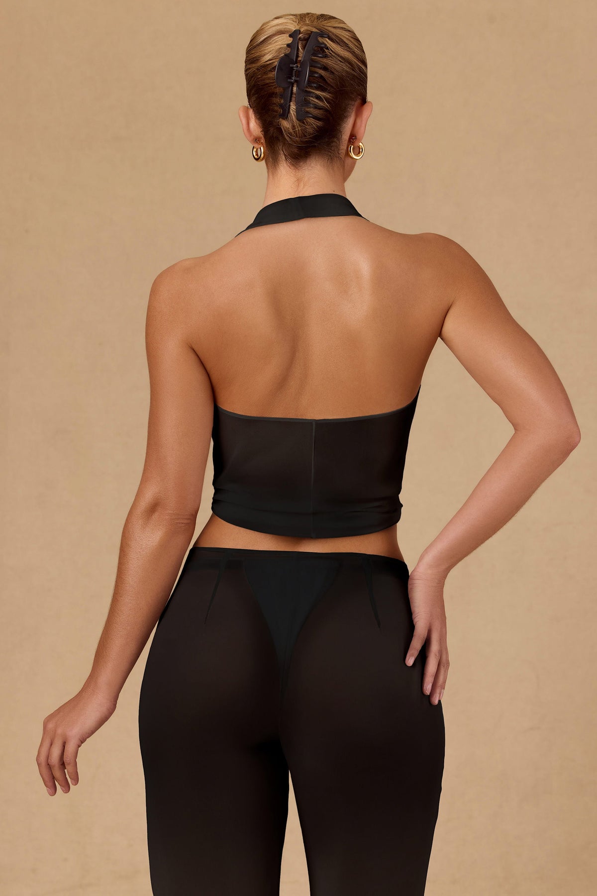 Tie-Front Halterneck Crop Top in Black