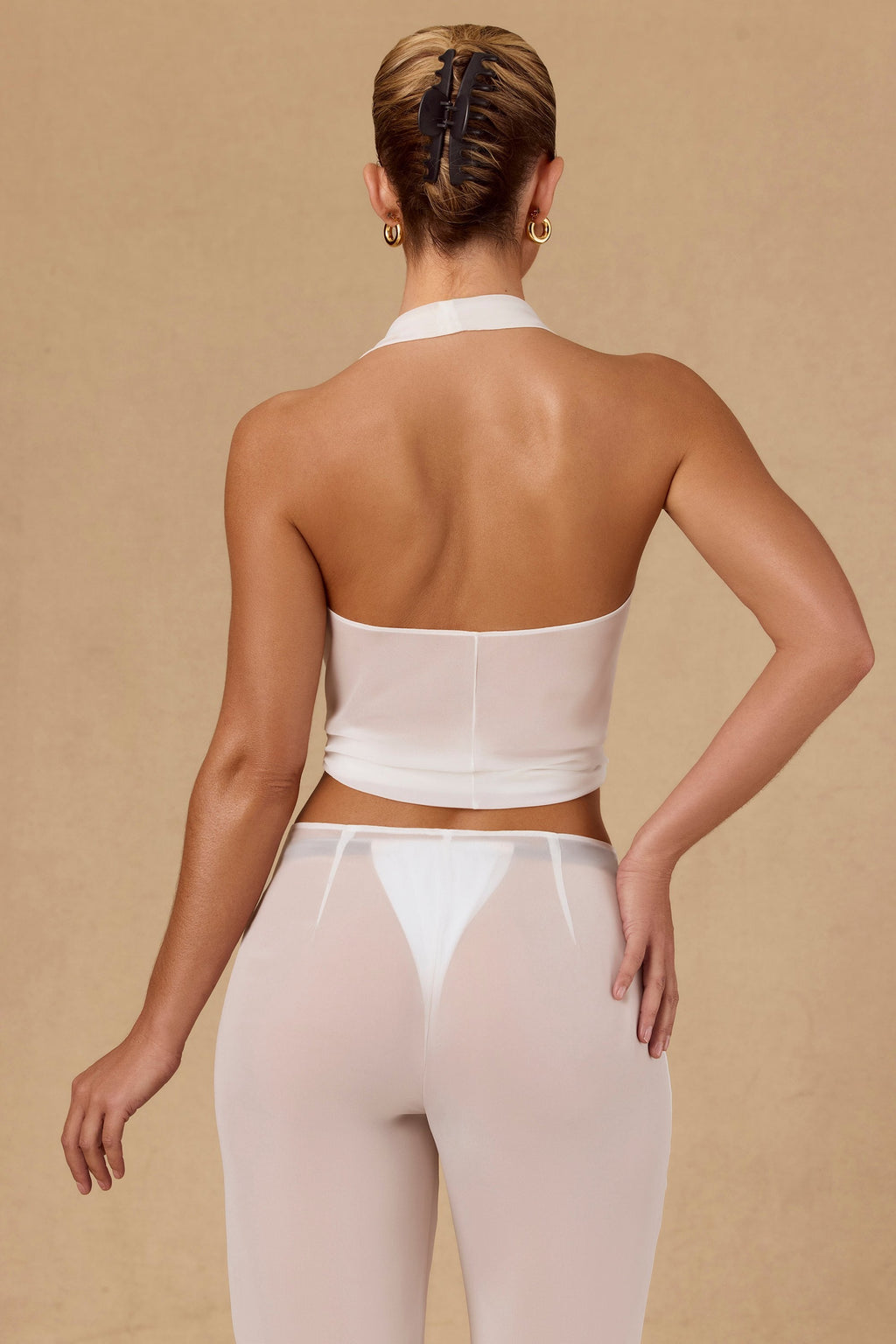 Tie-Front Halterneck Crop Top in White