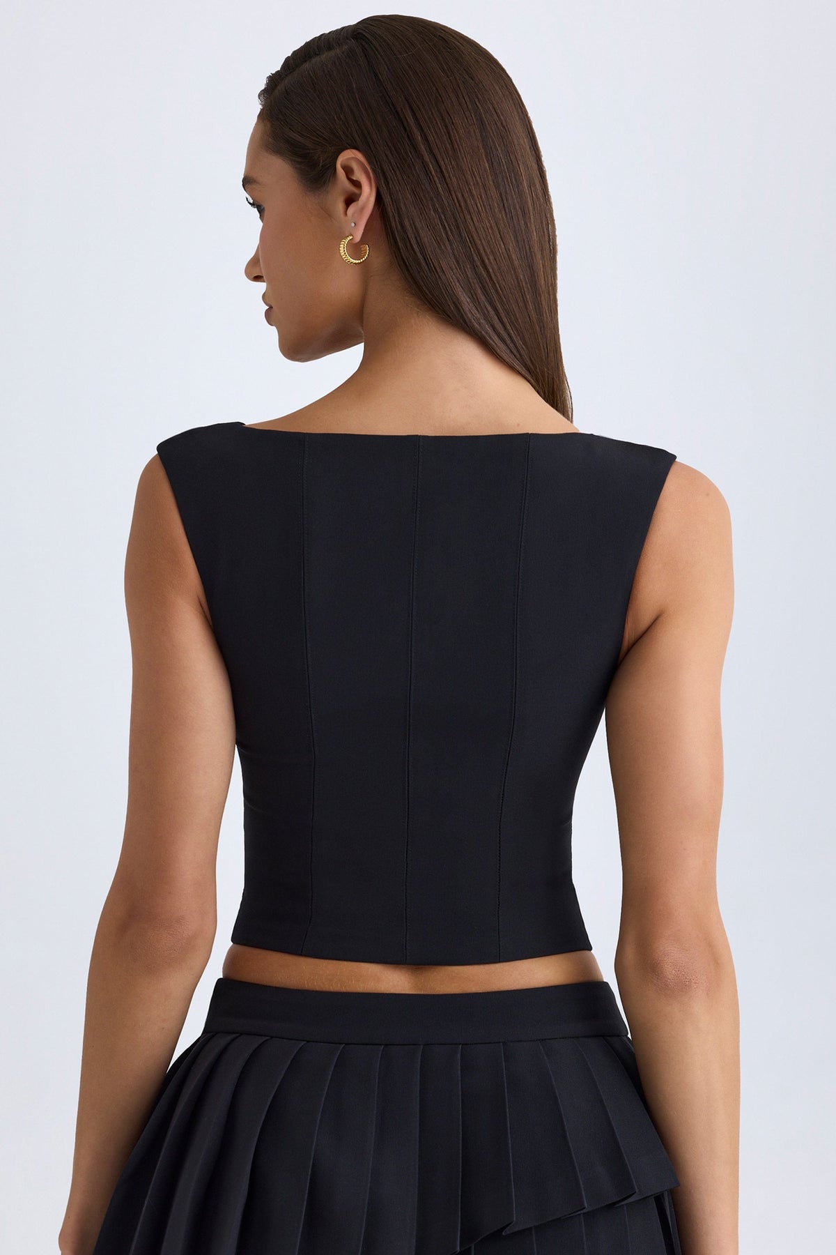V-Neck Structured Crop Top in Black