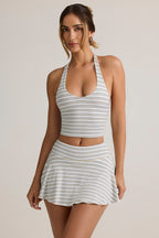 Modal Halterneck Tank Top in Blue Yellow Stripe