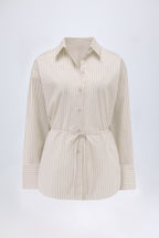 Oversized Cotton-Poplin Shirt in Taupe Stripe