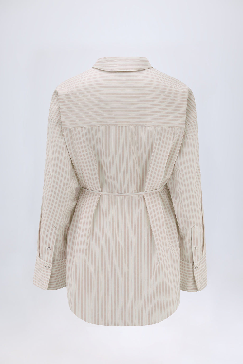 Oversized Cotton-Poplin Shirt in Taupe Stripe