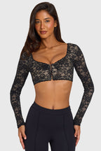 Lace Long-Sleeve Crop Top in Black