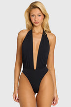 Plunge Halterneck Bodysuit in Black