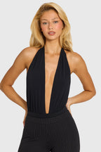 Plunge Halterneck Bodysuit in Black