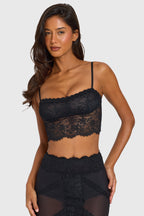 Placed Lace-Trim Crop Top  in Black