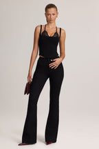 Ponte Peekabo Lace Tank Top in Black
