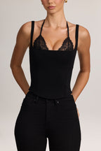 Ponte Peekabo Lace Tank Top in Black