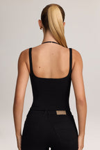 Ponte Peekabo Lace Tank Top in Black