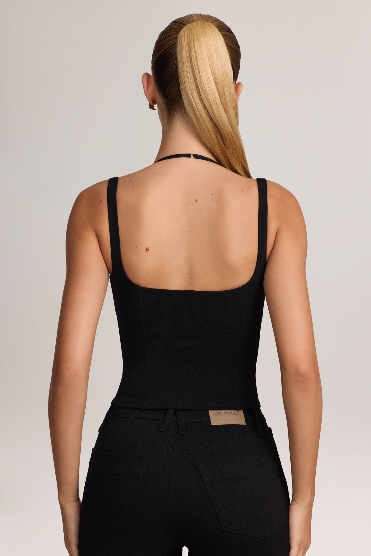 Ponte Peekabo Lace Tank Top in Black