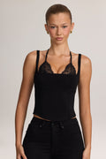 Ponte Peekabo Lace Tank Top in Black