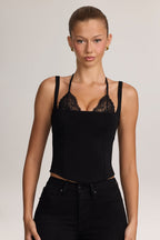 Ponte Peekabo Lace Tank Top in Black