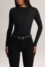 Modal Ruched Long-Sleeve Top in Black