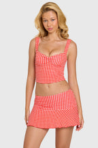 Modal Ruched Bust Top in Red Gingham