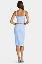 Lace Low-Rise Midi Skirt in Arctic Blue