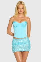 Satin Lace-Up Corset Top in Aquamarine