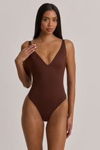V-Neck Thong Bodysuit in Cocoa Brown