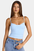 Modal Lace-Trim Peekaboo Tank Top in Arctic Blue